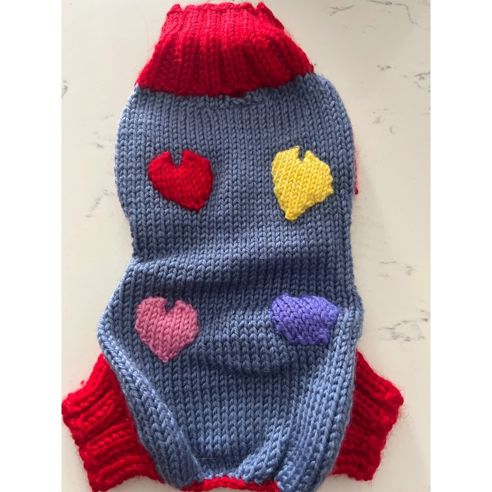 Dog Sweater, Companion Road‎ Hand Knit Heart, Blue Red Small Pet Fashion